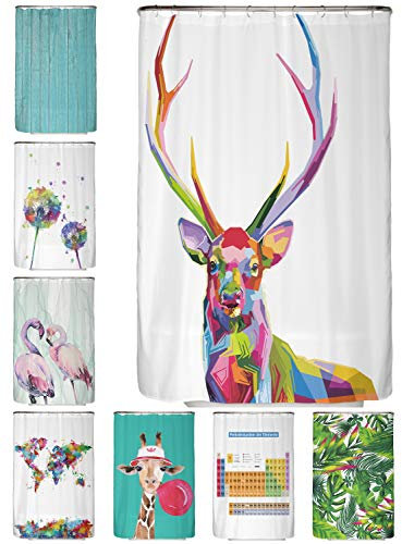 arteneur® - Tenda da doccia antimuffa, 120 x 200 cm, materiale riciclato Öko-Tex Standard 100, orlo zavorrato, non trasparente, impermeabile, lavabile, con 8 ganci, e-book, motivo: cervo colorato