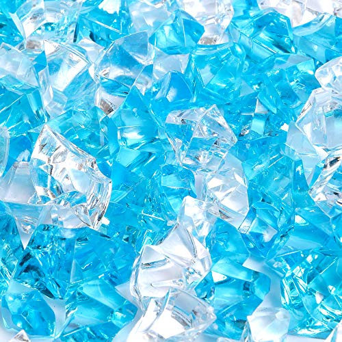 LUSSO LIA 150 pcs Fake Crushed Ice Rocks Fake Diamonds Acrylic Crystals Gemstones for Vase Fillers Wedding Decoration Home Decoration Party Decoration Table Scatter Crystals (Blue/Transparent)