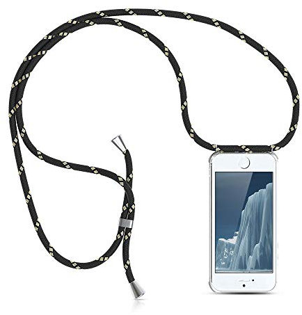 XCYYOO Case for iPhone 7/iPhone 8, Clear TPU Necklace Mobile Phone Cover Holder with Neck Cord Lanyard Strap,Thin SlimProtective Shockproof Cover for iPhone 7/iPhone 8(Black gold)