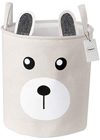 Inwagui Kinder Wäschekorb Wäschesammler Baby Spielzeug Aufbewahrungskorb Faltbare Stoff Runde Haushalt Organizer Korb mit Griffen - Grau Bär