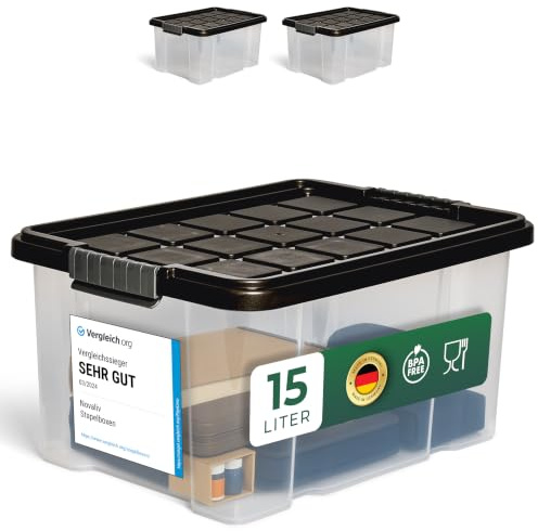 Novaliv 3x Aufbewahrungsbox 15l 40x29x21 mittel transparent mit Deckel Grau Anthrazit Multibox storage box shoe storage shoe box Verstauboxen