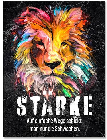 wandmotiv24 Leinwandbild Motivation, Hochformat, Stärke Löwe Aquarell M0007