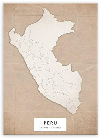 Murrano Poster Wandbilder Deko Wohnzimmer - Staaten - zur Selbstmontage mithilfe eines Magnets montiert - aus Metall - Vintage - Peru - 45 x 32 cm