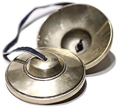 Gandhanra Conjunto de Campanas de platillos de meditación Tibetanas - Platillos Tingshas Tibetanos - Hecho a Mano en Nepal - campanas - Bronce liso 7.7cm