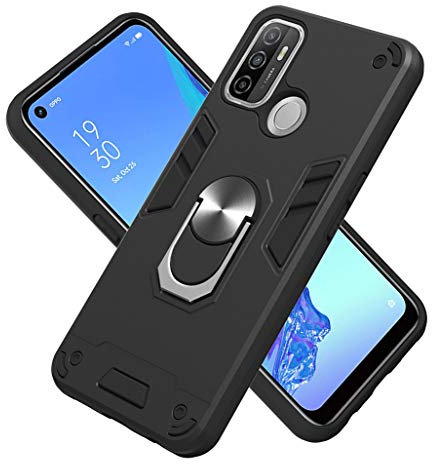 GOGME Hülle für Oppo A53s / Oppo A53 Hülle, 360 Grad Ring Halter Handy Hüllen TPU Cover Bumper Case Schutzhülle, Handyhülle Doppelschicht Stoßfest Schlank Ganzkörperschutz, Schwarz