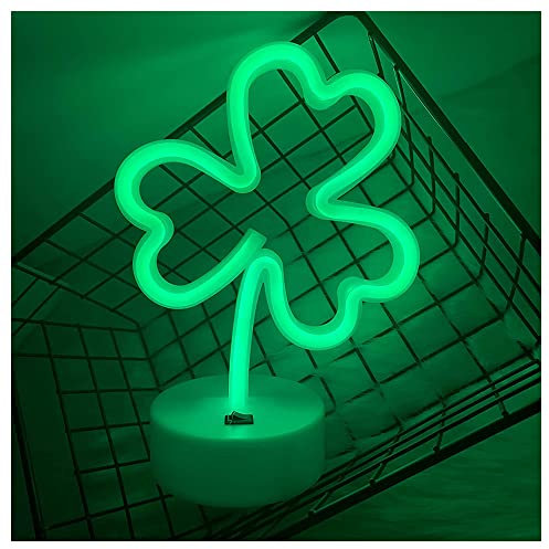 ENUOLI Neon Signs Good Luck Clover Green Clover USB & Battery Powered Shamrock LED Neon Light for St Patrick's Day Decor Gift