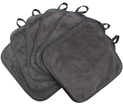 SINLAND Lot de 6 chiffons de nettoyage pour le visage en microfibre - Lavables - Gris foncé - 20 cm x 20 cm