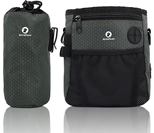 SkyeFang Borsa per dolcetti per Cani,con Borsa per Bottiglie d'Acqua e Dispenser per Sacchetti per Cacca incorporati per addestramento degli Animali Domestici e Porta Giocattoli