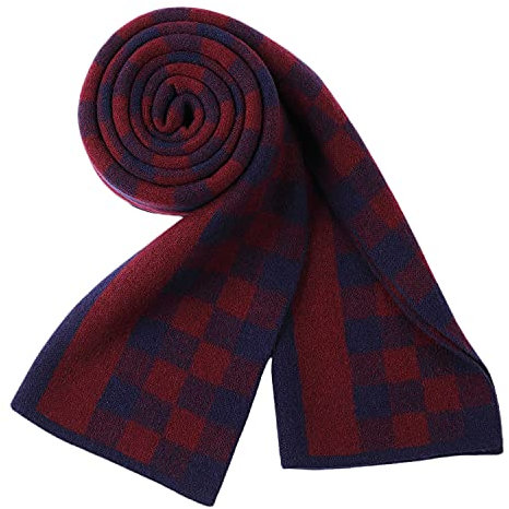 WANYING Herren Strickschal 6% Wolle Gestrickter Schal Winter Herbst Herrenschal Wolleschal Casual Business Gentleman - Klein Kariert Dunkelblau & Bordeaux