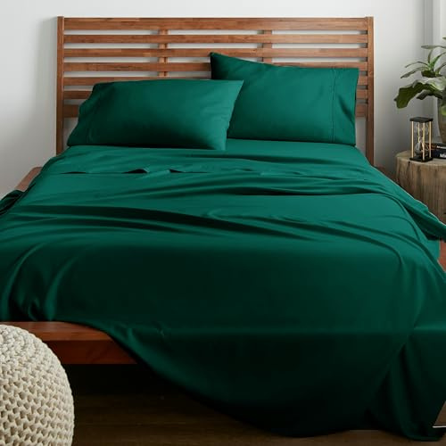 American Home Collection Queen-Size-Bettlaken-Set, 4-teilig, extra weiche Mikrofaser, atmungsaktiv, Knitter- und lichtbeständig, luxuriöse Bettwäsche, Tiefe Taschen, einfache Passform, Waldgrün,