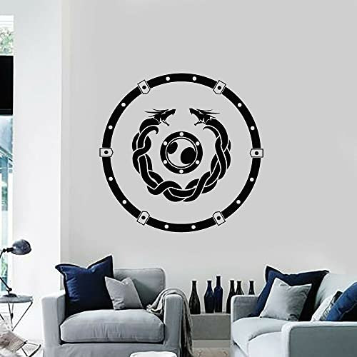 QIANGTOU Krieger Viking Holzschild Drachen Wandaufkleber Mann Höhle Vinyl Wandtattoo Wohnzimmer Spielzimmer Dekoration Cteative 54x54cm