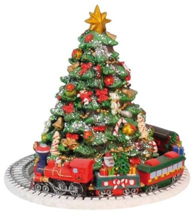 Mechanische Spieluhr Weihnachtsbaum 18,5 cm Durchmesser 15 cm mit Zug und drehendem Junge und Melodie: O Baum 56047