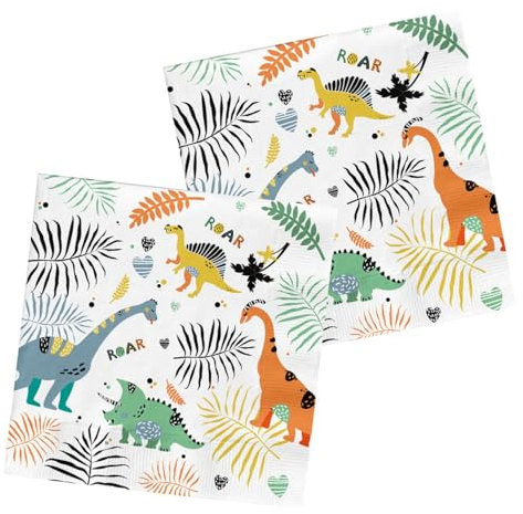 Folat 68350 Servietten Dino Roars 33x33cm-20 Stück, Mehrfarbig, Mittel