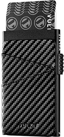 VULKIT Porte-Cartes Bancaires Homme avec Fentes en Cuir Slim Porte Carte Metallique Automatique Porte Carte Bancaire Anti Piratage pour 5-9 Cartes, Fibre Carbone