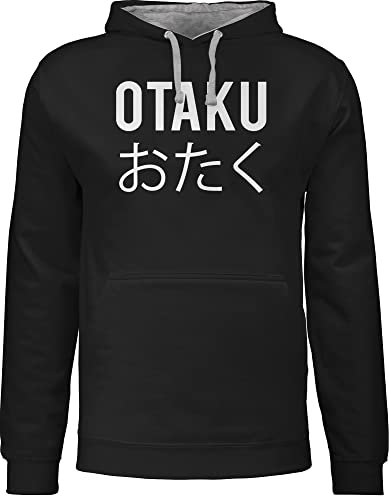 Shirtracer Pullover Herren Frauen Hoodie Kontrast zweifarbig - Anime Geschenke - Otaku - weiß - M - Schwarz/Grau meliert - Geschenk+Anime japanische Schriftzeichen