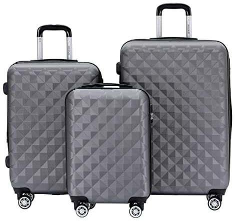 BEIBYE Zwillingsrollen 2066 Hartschale Trolley Koffer Reisekoffer Gepäck M-L-XL-Set (Business Grey, Set)