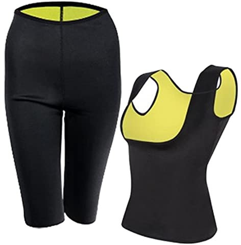 LOVIVER Damen-Schwitz-Sauna-Anzug, Lady Neopren-Chasuble, Taillen-Trainer-Oberteil und Hosen-Set, Shapewear-Set für Workout, Fitness, Yoga, Laufen, Schwarz, XXL