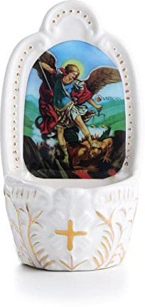 KOMI Katholische Weihwasser-Schrift aus Porzellan, Michael Weihwasser-Schrift für den Eingang des Hauses, Kirche, Wandbehang, tolles Geschenk für Erstkommunion, Konfirmation oder neues Zuhause