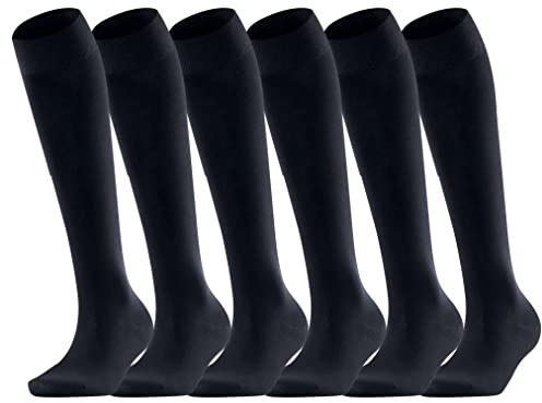 HiFEN® 6 Pairs Women/Girls Cotton Knee High Socks Extra Long Smooth Thigh Grip Knitted Stockings UK 4-6