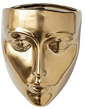Folpus Gesicht Blumentopf Hängekorb Topf Vase Dekoration Pflanzenhalter Wandhalterung Kopf Pflanzgefäß für Garten Outdoor Indoor Familie Freunde Balkon, golden