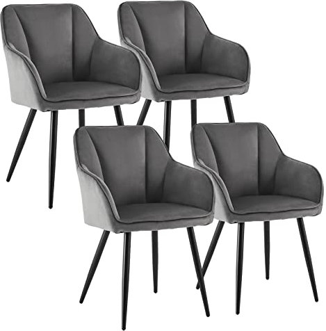 CLIPOP Esszimmerstuhl 4er Set Samt Küchenstuhl Polsterstuhl mit Armlehne und Metall Beine, Retro Design Armlehnstuhl Sessel für Wohnzimmer Esszimmer (4er, Samt Grau)