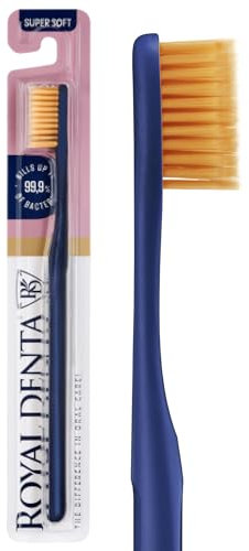 Zahnbürste Extra Weich mit Goldpartikeln | Super Weiche Handzahnbürste für Empfindliche Zähne & Zahnfleisch | Antibakterielle Doppelborsten | Royal Denta | Marineblau