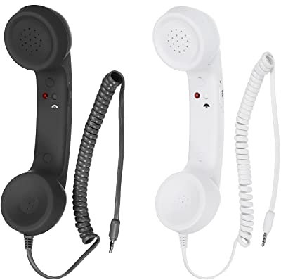 sourcing map Ricevitore telefonico retrò da 3,5 mm, confezione da 2, microfono e altoparlante per microfono, nero, bianco