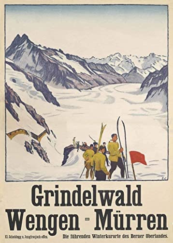 XCPORA Grindelwald Wengen, Mürren Poster Vintage Ski Wall Art Wintersport Drucke Reise Leinwand Malerei für Home Wanddekoration Bild 50x70cm Kein Rahmen