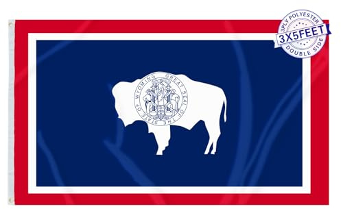 AMZFLAG Drapeau de l'État du Wyoming - 0,9 x 1,5 m - Fabriqué aux États-Unis - En polyester robuste - 3 plis - Avec 2 œillets en laiton - Drapeau patriotique double face
