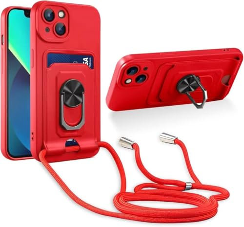 Haygdz Cordon de Coque Compatible avec Samsung Galaxy A30S/A50/A50S, Collier pour Étui Colliers de cellulaire, [Béquille] [Fentes pour Cartes] Réglable Lanyard Silicone Case -Rouge
