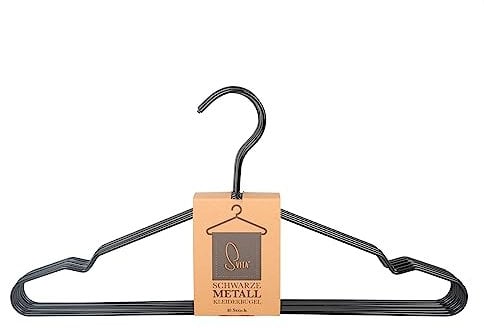 SVITA 10er Set Kleiderbügel mit Hosensteg dünn leicht Metall Schwarz