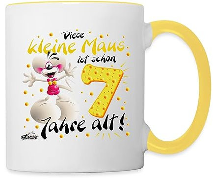Spreadshirt Diddl Maus 7. Geburtstag Tasse Zweifarbig, One size, Weiß/Gelb