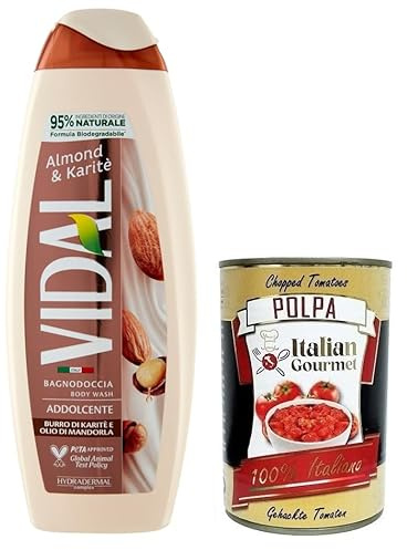 Vidal Almond & Karitè Bagnodoccia Duschgel mit Sheabutter und Mandelöl,500ml + Italian Gourmet Polpa di Pomodoro 400g Dose