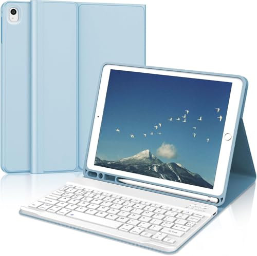 IVEOPPE Keyboard Case for iPad 9 Generation 2021- Keyboard for iPad 9th/ 8th/ 7th Generation with Case, Detachable Bluetooth Keypad for Air 3/ Pro 10.5, Blue