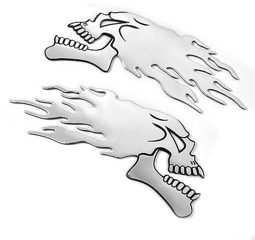 für 3D-Gel-Aufkleber für Motorrad, Tankwagen, silberfarben, flammender Totenkopf, 3D-Aufkleber, L/R, Paar, 3D-Autoaufkleber
