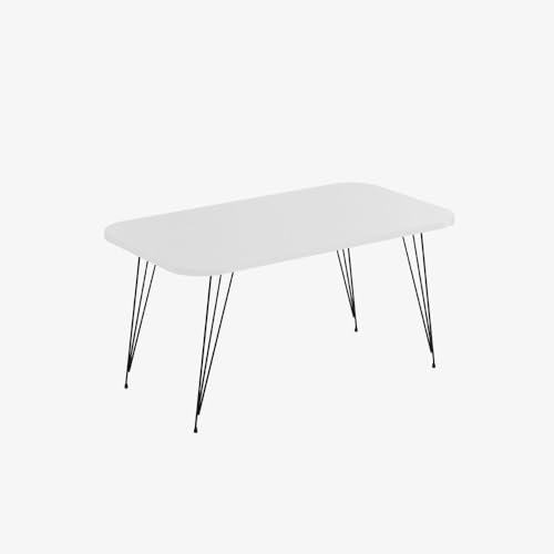 Table basse rectangulaire blanche 90x50cm avec pieds noirs - Reeta