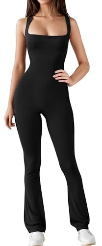 Tanou Sexy Outfit Damen Ärmellos Dehnbar Fitness Overall Damen Sommer Jumpsuits Lang Schwarz M (36-38)