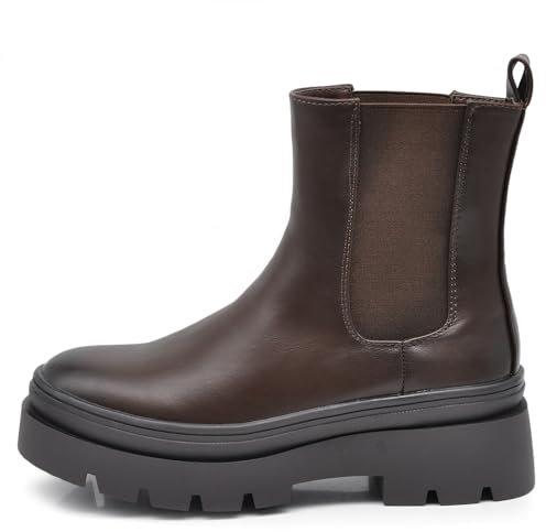 IF FASHION Stivali Stivaletti Anfibi Scarpe Chelsea da Donna Platform Zeppa XG101 Brown N.40