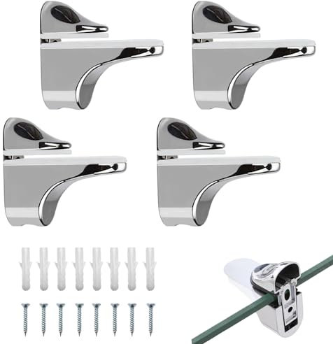 4 Stück Verstellbare Glasregalhalterung, Glasbodenträger, Zinklegierung Spiegelhalterung, für Glasregale, Glasklemme, für 3-20 mm Dicke Regale