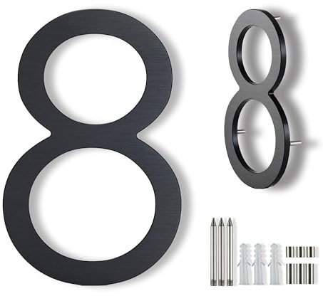 20cm große Hausnummern für draußen, schwebende Hausnummern moderne große Hausnummern für draußen Metall-Hausnummern mattschwarz vertikal horizontal Aluminium Hausadressnummern 8