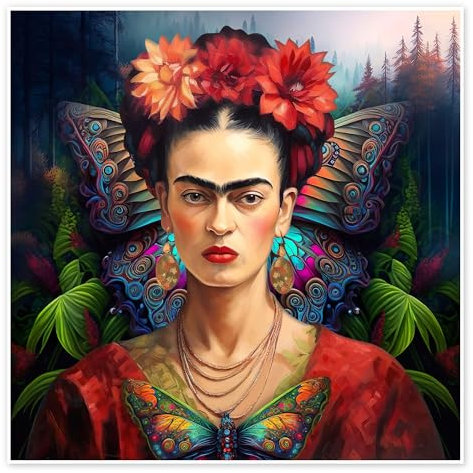 Frida Kahlo Schmetterlingsporträt Poster von Mark Ashkenazi 40 x 40 cm Bunt Wandbilder Wanddeko