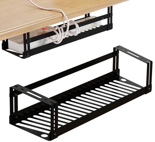 PAVSTINE Kabelkanal Ohne Bohren, Kabelmanagement unter dem Schreibtisch, Kabelkanal Schreibtisch fürs Kabel Management, Kabelschacht Kabelwanne, Kabelkorb Schwarz, Cable Organizer Desk