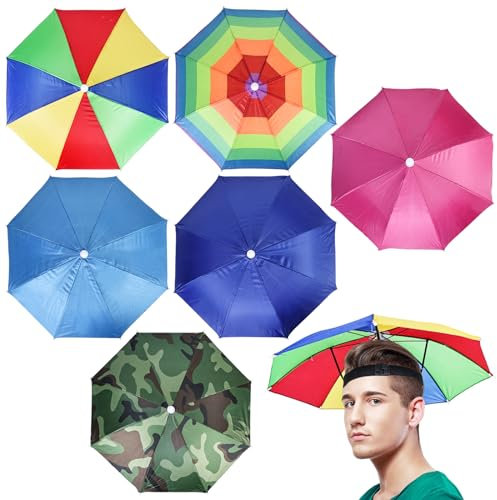MEYAGOT 6 Stück Regenschirm Hut, Angelschirm mit Elastischem Band, Faltbarer Regenschirmhut Camouflage Angelkappe, Sonnenschutz Für Erwachsene und Kinder zum Radfahren Gartenarbeit Camping Wandern