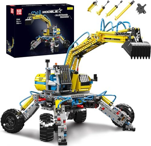 Mould King 17060 Technik Bagger Bausteine, 1392 Teile Pneumatisch All Terrain Bagger Modell, MOC Bagger Klemmbausteine Montagesatz Geschenk für Jungen und Mädchen ab 14 Jahren