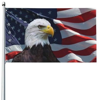 Drapeau américain 150 x 90 cm - Aigle à tête blanche - Drapeau des États-Unis pour la maison, la pelouse, la décoration de la cour, les bannières de bienvenue de vacances avec 2 œillets métalliques,