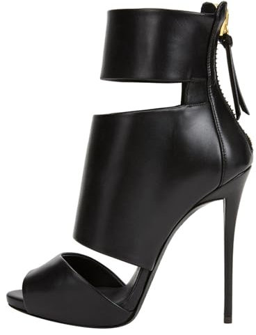 WOkismD Sandali eleganti da donna con tacco a spillo e plateau, punta aperta, con cerniera posteriore, sandali alti in pelle PU, stivali corti, scarpe eleganti,Nero,38