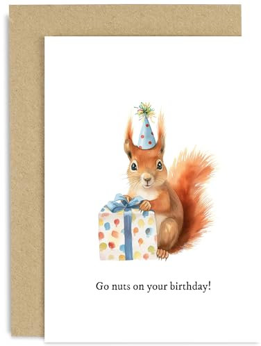 Cute Birthday Car for Her Him - Squirrel 'Go Nuts' Birthday Card for Men Women - Child Birthday Card - Funny Pun Joke Birthday Card - Sweet Card for Sister Daughter Granddaughter | Blank Inside