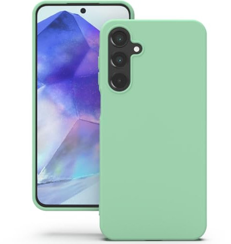 YATWIN Silicone Case for Samsung Galaxy A55 5G, Soft-Touch, Shockproof, DustProof, Antiskid Full Body Armour Phone Cover for Samsung Galaxy A55 5G - Light Cyan