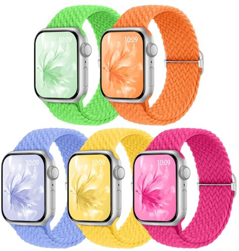 Raradev 5 Pack Braided Band Compatible for Apple Watch Straps Women 40mm 41mm 38mm 42mm 44mm 45mm 46mm 49mm, Breathable Stretchy Elastic Sport Loop for iWatch SE3 Series 11/10/9/8/7/6/5/4/3/2