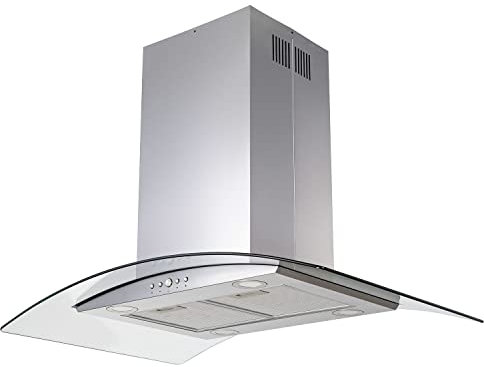 electriQ 90cm Curved Glass Island Cooker Hood - Stainless Steel
